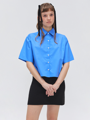 Wide Crop Half Shirts - Blue