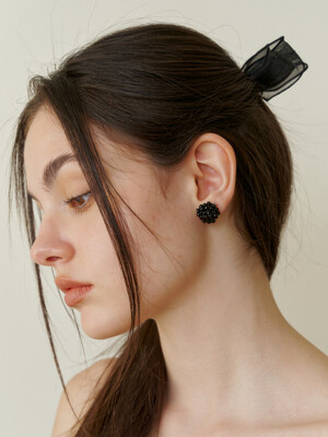 [925silver] black beads bloom earring