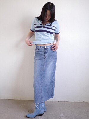Mona Back Slit Denim Long Skirt
