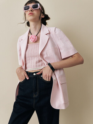23 Summer_ Pink Cotton Blazer