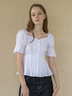 Pleats Cotton Half Blouse White