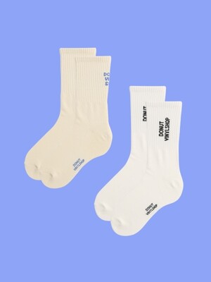 [단독][SET] DONUTVINYLSHOP Crew Socks - Ivory & white
