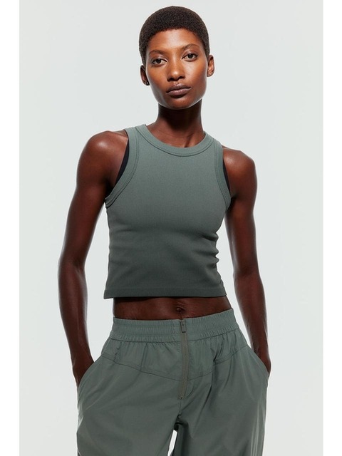 스포츠웨어 - 에이치엔엠 (H&M) - DryMove™ Seamless 슬리브리스 스포츠 탑 다크 카키 그린 1131599010