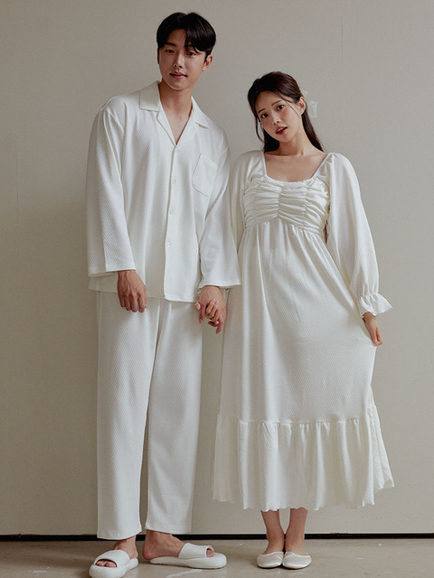라운지웨어 - 루나루즈 스튜디오 (LUNALUZ STUDIO) - 커플 몽블 스판 긴소매 원피스 잠옷
