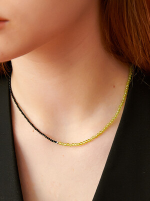 Peridot & Onyx Silver Necklace In488 [Silver]