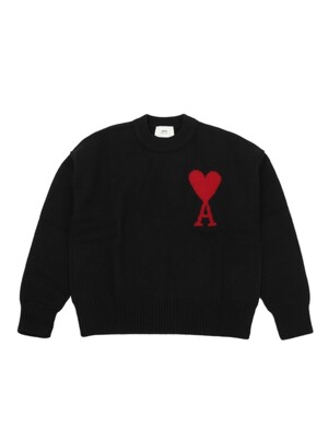 [아미] ami 하트 로고 크루넥 울 니트 BFUKS006 018 009 (BLACK/RED)