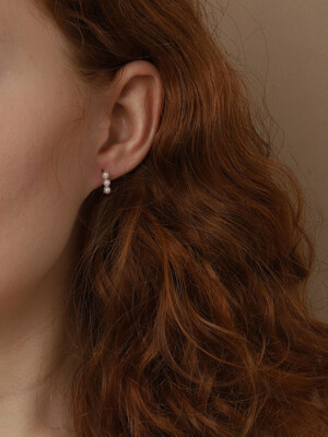 Romantic Mini 3 Pearl Setting Rosegold Huggie Silver 925 Earrings PS144E