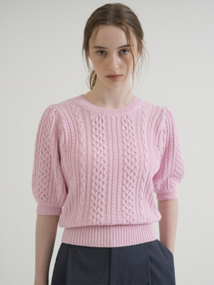Round Shirring Cable Half Knit (Light_pink)