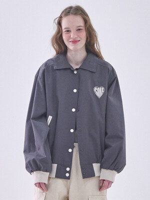 Overfit color scheme point SOME logo collar jacket jumper [gray]