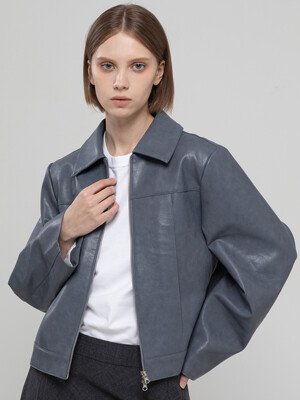 Leather zipper jacket_Gray