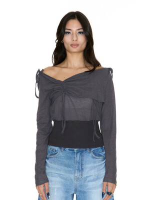 LAVIGNE OFF-SHOULDER SHIRRING TOP CHARCOAL