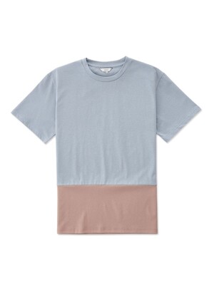 실켓코튼 컬러배색 라운드 티셔츠 (블루)