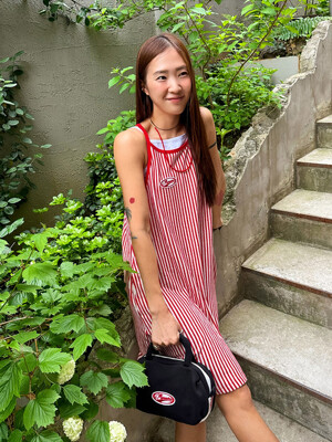 MENASOO SUMMER STRIPE TERRY STRAP ONEPIECE_RED