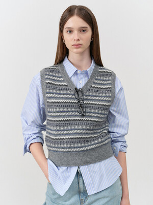 UNISEX CRAFTED V-NECK KNIT VEST MELANGE GREY_UDSW4C112G2