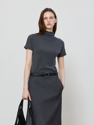 TURTLE NECK HALF SLEEVE T-SHIRTS - CHARCOAL