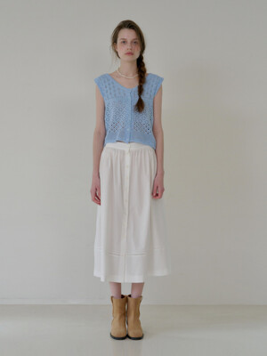 Cotton Pleats Button Long Skirt