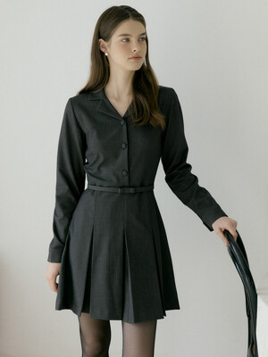 RIE COLLAR PLEATS MINI OPS ASH BROWN