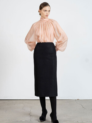H-line tweed long skirt - black