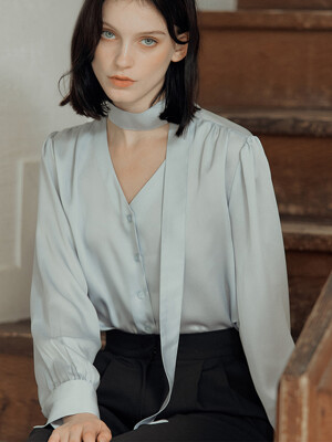 Camila Tie Silky Blouse [Blue]