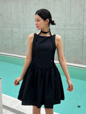 Double flare mini dress - black