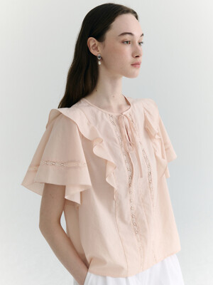 Lace Ruffle Half Sleeve Blouse_2color