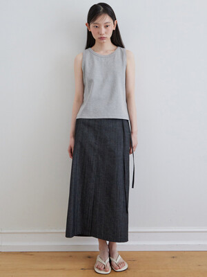 [4차] Belted H-line skirt_BLACK DENIM