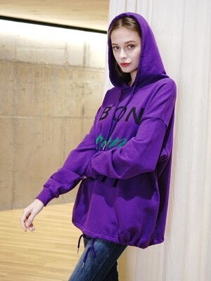 EMBROIDERY LETTERING HOOD T-SHIRT VIOLET