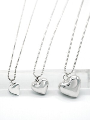 Volume heart point silver Necklace 실버 하트 통통 목걸이 9mm, 15mm, 20mm
