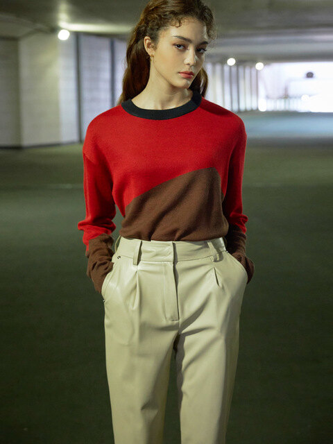 니트 - 클루드클레어 (Clue De Clare) - color block sweater Red