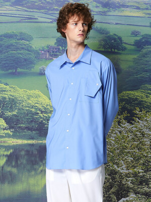 Unbalance pocket Overfit Shirt (Skyblue)