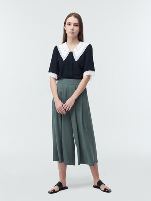 21SS SUMMER CRAPE WIDE PANTS-FOREST GREEN