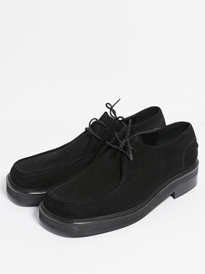 BLACK suede square toe moc shoes(OH003)