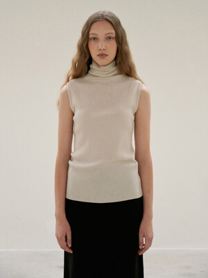 [BASE LINE] HIGH NECK SLEEVELESS RIB KNIT TOP