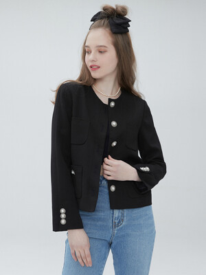 No collar crop jacket 004 Blcak