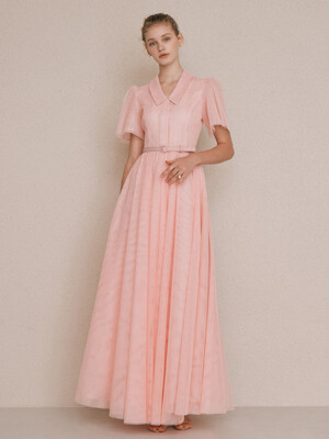 DIAMANT Pointed collar tulle maxi dress (Pink)