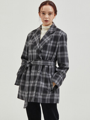 Wool Check Double Coat Black