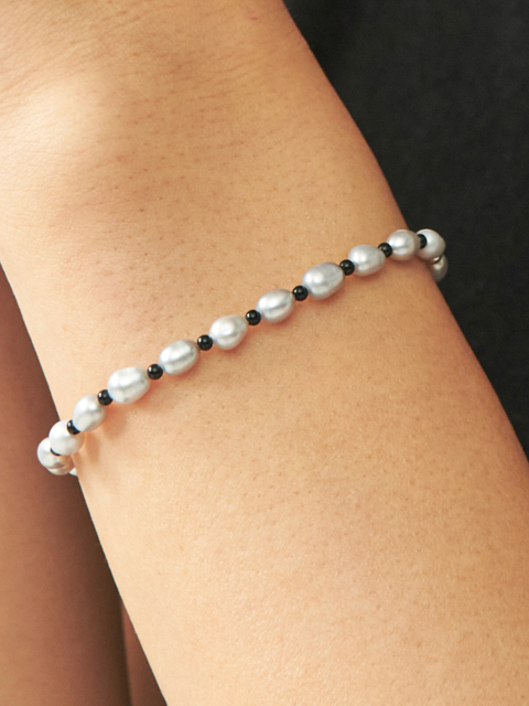 주얼리 - 유니제이 (UNI.J) - Onyx Gray Fresh-water-pearl Silver Bracelet Ib252 [Silver]