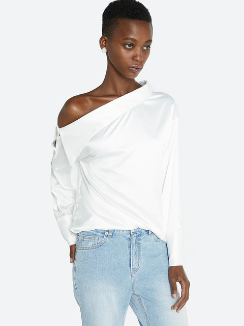 티셔츠,셔츠,블라우스 - 해브레스 (HAVELESS) - Evorn One Shoulder Blouse White	