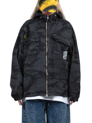 BBD Disorder Patch Camo Zip Up Hood Jacket (Gray)