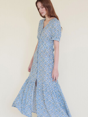 FLORAL PRINT ROBE MAXI DRESS [SKYBLUE]