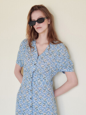 FLORAL PRINT ROBE MAXI DRESS [SKYBLUE]