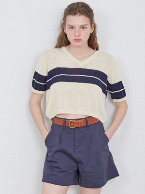 STRIPE V NECK KNIT - IVORY