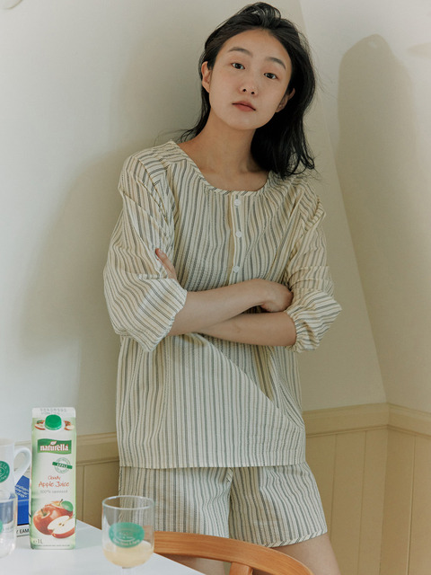라운지웨어 - 쉐누아파리 (Chez Nous a Paris) - 스프링 스트라이프 파자마 세트 (네이비)