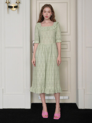 SAGE BRODERIE ANGLAISE DRESS