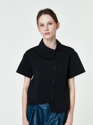 Diagonal Button Shirt_Black