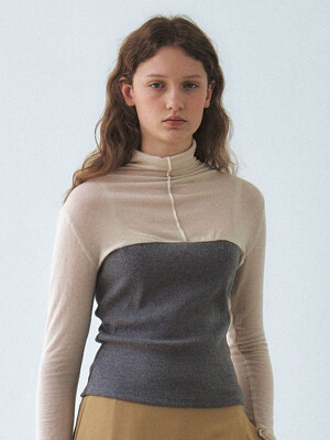 Turtle-neck tube top  Layered long sleeve T-shirt