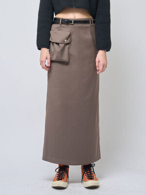 1Cargo Pocket Long Skirt Khaki brown