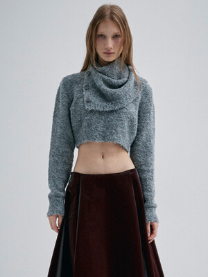 CROPPED BOUCLE KNIT TOP_LIGHT GRAY
