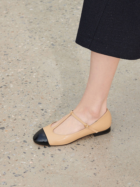 플랫슈즈 - 쇼쉬르라팡 (CHAUSSURE LAPIN) - CREPES T-STRAP FLAT SHOES_2colors