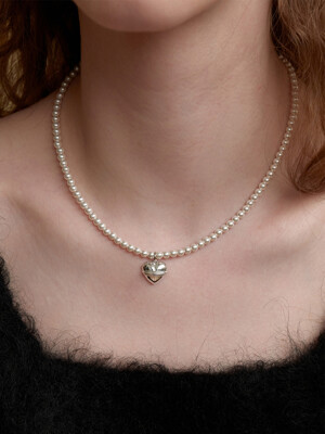 Volume Heart Pearl Necklace (4mm)(2color)